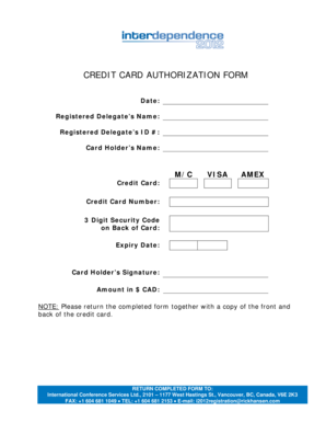 Credit Card Authorization Form