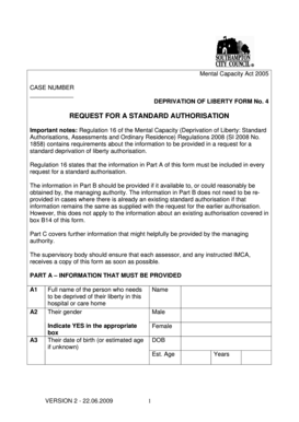 Deprivation of Liberty Form No. 4