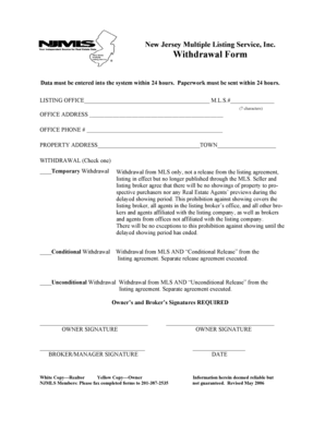 New Jersey MLS Withdrawal Form