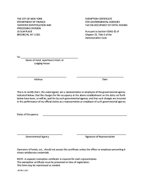 New York Hotel Occupancy Tax Exemption Certificate