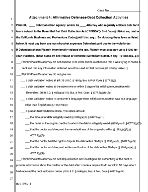 Affirmative Defenses Debt Collection Activities