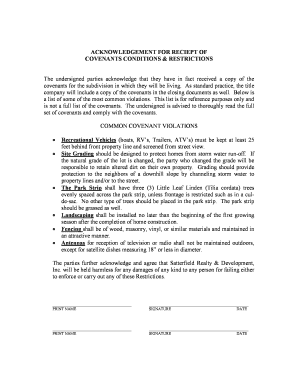 Acknowledgement for Receipt of Covenants Conditions & Restrictions
