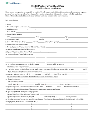 HealthPartners Financial Assistance Application