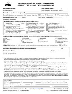 Massachusetts WIC Special Formula Request