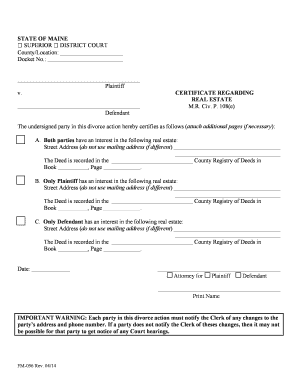 FM-056 Certificate Regarding Real Estate - ptla