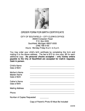 Birth Certificate Order Form
