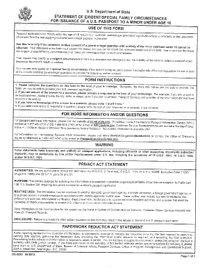 Statement of Exigent/Special Family Circumstances for Minor Passport
