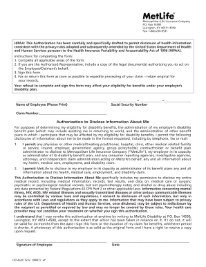 HIPAA Authorization for Disability Benefits