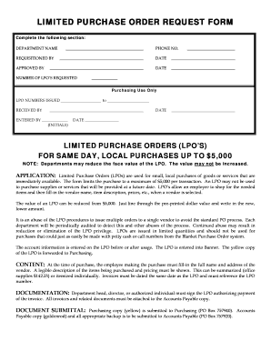 Limited Purchase Order Request Form