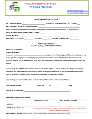 UIF Maternity Claim Form