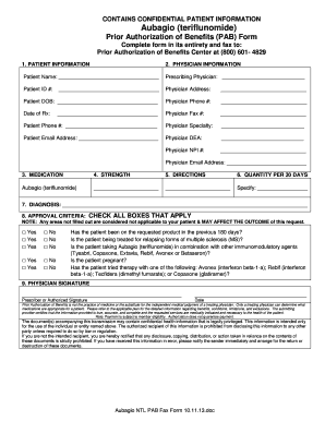 Aubagio Prior Authorization of Benefits Form