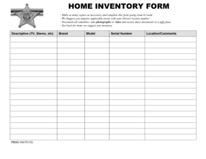 Household inventory list - HOME INVENTORY FORM - pbso