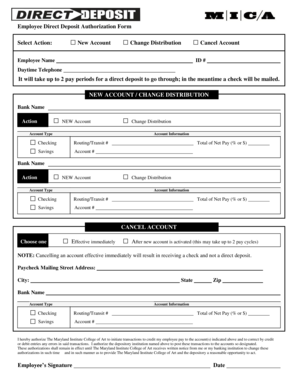 Employee Direct Deposit Authorization Form