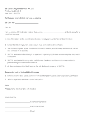 SBI Credit Limit Increase Request Form