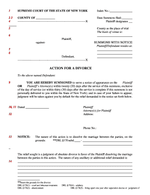 New York Divorce Summons with Notice