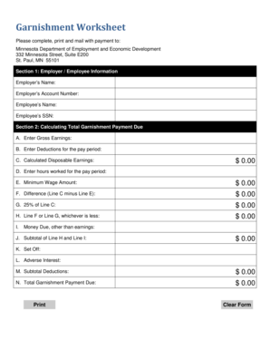 Minnesota Garnishment Worksheet