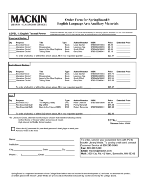 SpringBoard English Language Arts Order Form