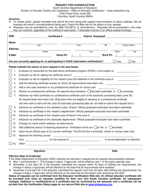 South Carolina Educator Certification Request Form
