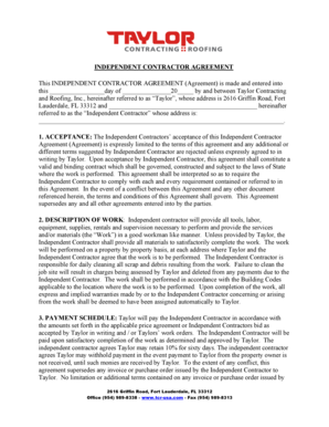 INDEPENDENT CONTRACTOR AGREEMENT - Taylor Contracting ...