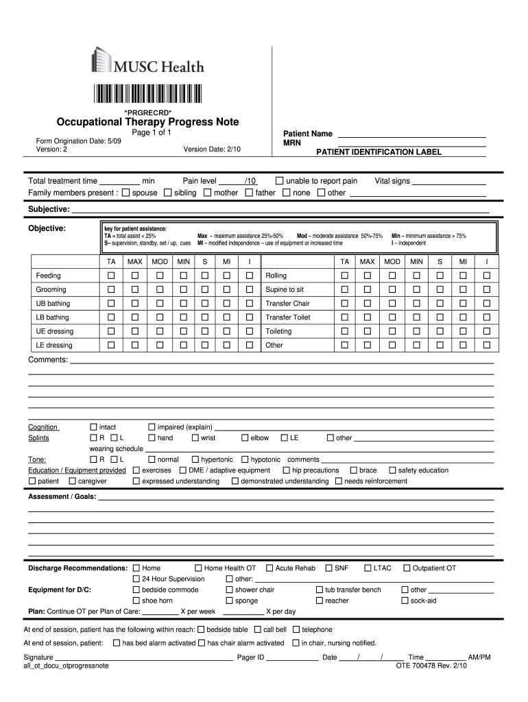 Occupational Therapy Progress Note Example - Fill Online For Nursing Home Physician Progress Note Template