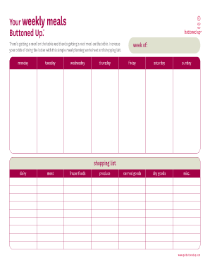 Free Printable Weekly Meals Form Template - Buttoned Up