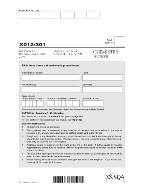 Chemistry Higher Qualification Exam
