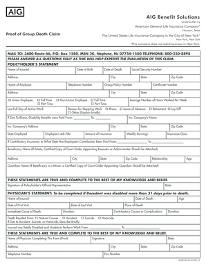 AIG Group Death Claim Form