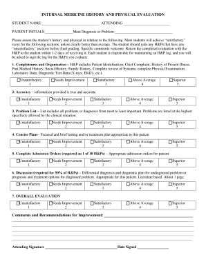 Internal Medicine History and Physical Evaluation Form