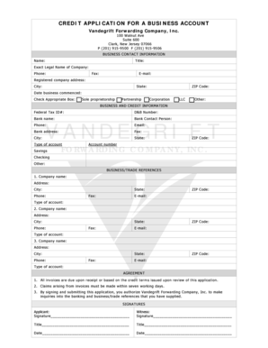 Credit Application for Business Account