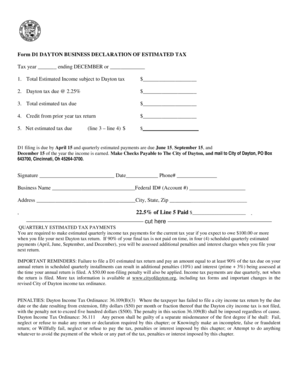 Dayton Business Declaration of Estimated Tax