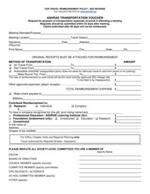 ASHRAE Transportation Voucher