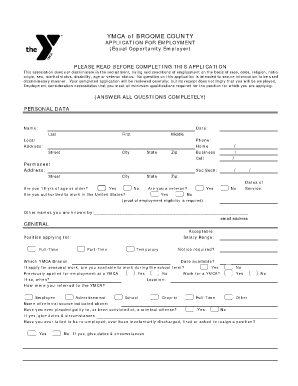 YMCA Employment Application Form
