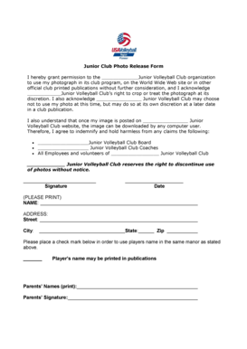 Junior Club Photo Release Form