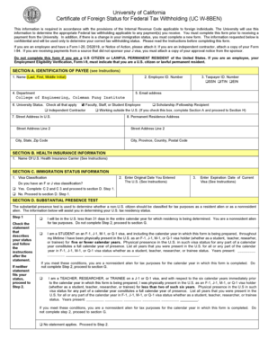 Certificate of Foreign Status for Federal Tax Withholding (UC W-8BEN)