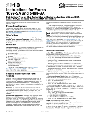 5498 instructions - 2013 Instructions for Forms 1099-SA and 5498-SA - Internal ... - irs