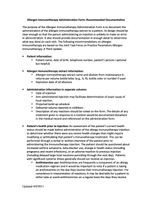 Allergen Immunotherapy Administration Form