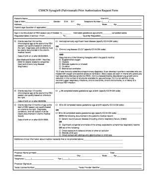 Synagis Palivizumab Prior Authorization Request Form