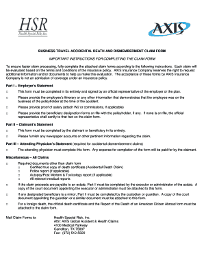 Business Travel Accidental Death and Dismemberment Claim Form