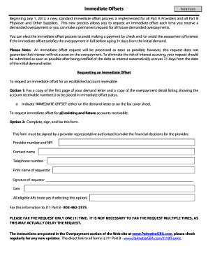 Immediate Offset Request Form