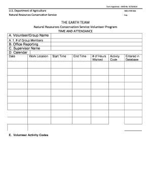 USDA NRCS Volunteer Time and Attendance Form