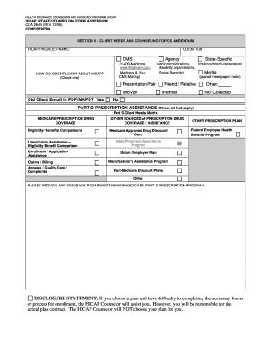 HICAP Intake/Counseling Form Addendum
