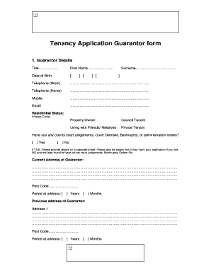 Tenancy Application Guarantor Form