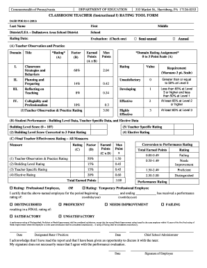Pennsylvania Classroom Teacher Rating Tool Form
