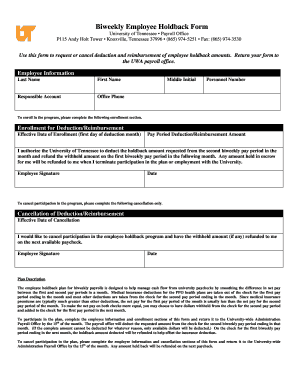 Biweekly Employee Holdback Form