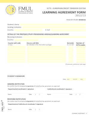 EU ECTS Learning Agreement Form