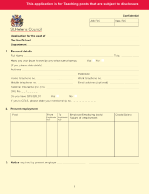 UK Teaching Job Application Form