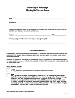 University of Pittsburgh Meningitis Vaccine Form