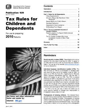 IRS Publication 929 Tax Guide for Dependents