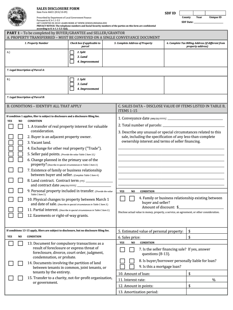 indiana sales disclosure form Preview on Page 1