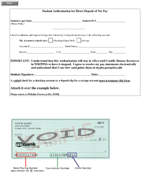Student Direct Deposit Authorization Form